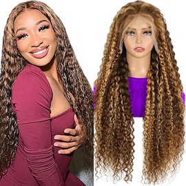 Shoaiye Glueless Wig Wear and Go 13 x 6 Lace Front Wig Blonde Ombre Wig Human Hair Deep Wave Real Hair Wig Women's Brazilian Beginner Friendly for Woman 24 Inches