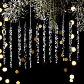 Kzyapi - 30 adornos de carámbanos de plástico transparente para decoración de árbol de Navidad (30 carámbanos de 15 cm)
