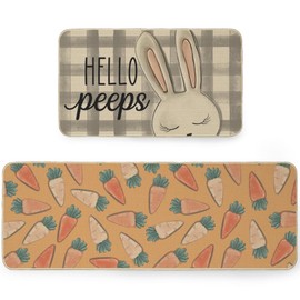 ARKENY Easter Kitchen Mats Set of 2,Bunny Carrot Decorative Kitchen Rugs and Door Mats, Spring Easter Holiday Holiday Party Kitchen Rugs 17x29 and 17x47 Inch AKM024