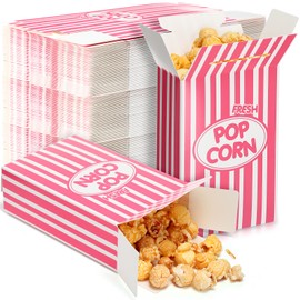 Xinnun 200 Pcs Paper Popcorn Boxes 1 oz Close Top Oil Proof Disposable Popcorn Container 6 x 4 x 2 Inch Stripes Leak Proof Popcorn Boxes for Party Movie Party Theater Night Birthday (Pink)