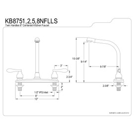 Kingston Brass KB8751NFLLS NuWave French 8-Inch High Arch Kitchen Faucet with Twin Handle without Sprayer, Polished Chrome