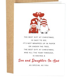 Naixiwen Son and Daughter-In-Law Christmas Card from Parents, Cute Gnomes Christmas Card for Son and Daughter In Law, Son and Daughter-In-Law Christmas Gifts