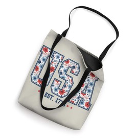 USA Est 1776 Varsity Mama July 4th Floral Semiquincentennial Tote Bag
