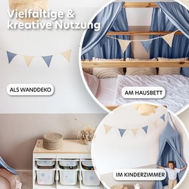 LILIMAUS Bunting Fabric [with Gold Appliqué in 12 Colours] Bunting Children's Room - 100% Cotton Handmade Garland Fabric - Muslin Bunting - House Bed Decoration Girls & Boys for Baby Room