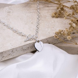 Tuscany Silver Women's Sterling Silver Small Oval Belcher Heart T-Bar Chain of 41cm/16"