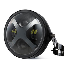 HENGTUAOTO 7inch LED X-Style White/Red DRL Motorcycle Headlight with Headlight Housing Bucket Mount Brackets Compatible with CB400 CB1300 Vulcan custom XS650 Chopper Cafe Racer Bobbe