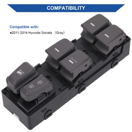 Obaee Master Window Switch Power Control Button Front Left Driver Side Compatible with Hyundai Sonata 2011 2012 2013 2014 Replacement OEM 935703S000RAS, DWS455 (Gray Color)