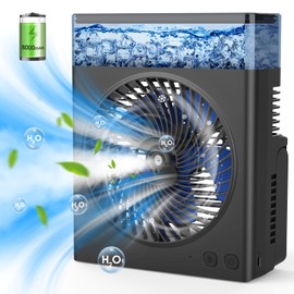 Misting Fan Portable, 8000mAh 8-Inch Rechargeable Battery Operated Fan with 600mL Water Tank, Cooling Desk Misting Fans for Outside, Perfect Quite Mist Water Spray Fans for Home Office Camping Patio