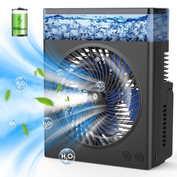 Misting Fan Portable, 8000mAh 8-Inch Rechargeable Battery Operated Fan with
