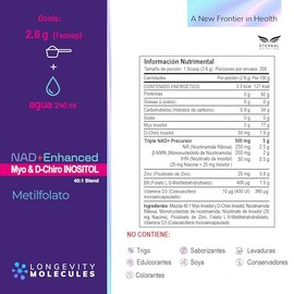 ETERNAL NUTRITION Inositol 40:1 Myo + D-Chiro en Polvo (520 g · 200 Tomas) | Reforzado con Precursores Triples NAD+, NR, NMN, Folato y Vitamina D3 | B