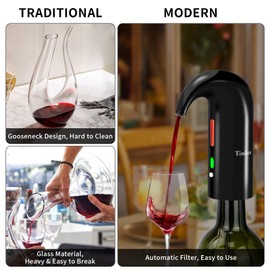 Wine Aerator Electric Pourer Portable One-Touch Wine Decanter Multi-Smart Automatic Filter Wine Dispenser with Red-ray Visible Window & USB Rechargeable for Home, Bar/Travel