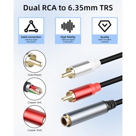 RIIEYOCA Jack to RCA Audio Cable, 6.35 mm Jack Female to 2 RCA Male Y Splitter for Mixers, Amplifiers, AV Receiver (0.3 m/1 ft)