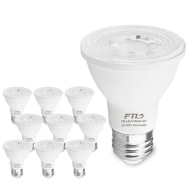 FTL PAR20 LED Bulbs 5000K Daylight White, 7W 600LM 50W 60W Equivalent, Dimmable Spot Light Bulb, E26 Base, Indoor Outdoor Flood Light, 10-Pack