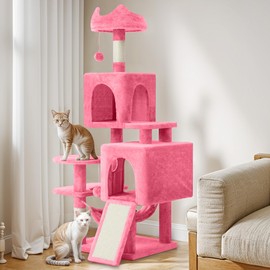 YITAHOME 54in Cat Tree Tower Condo, Multi-Level with Sisal Scratching Post, Cat Condos, Plush Top Perches, Hammock, Space Saving Cat Condo, Dangling Ball, Pet Play House, Perfect Pet Gift, Pink