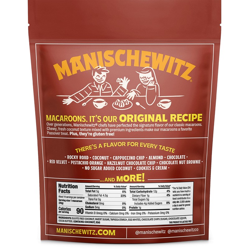 Manischewitz Chocolate Chip Macaroons, 10oz Resealable Bag, Gluten Free, Kosher