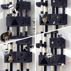 Globlazer Extra Large Cat Tower, 81-inch Tall Cat Tree for Big Cats 20 lbs, XXL Heavy Duty Cat Scratching Tower for Indoor Adult Cats with 3 Cat Condos, 8 Scratching Posts, F81, Dark Grey