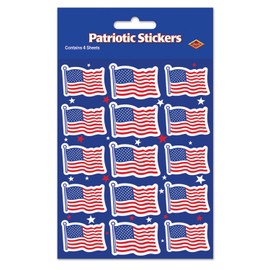 Beistle 4 Sheets Red/White/Blue Patriotic US Flag Stickers For July 4th Celebrations, Memorial Day, Stationary and Scrapbooking Supplies, United States Pride Labor Day Decorations , 4¾" x 7½"