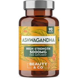 Ashwagandha 5000mg 90 Tablets, Super High Strength Ashwagandha- 3 Months Supply from Beauty & Co, Pure Ashwagandha, Vegan, Made in The UK.