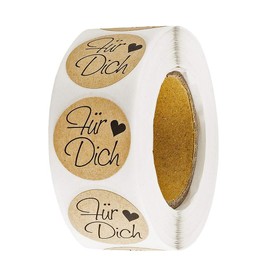 Ideen mit Herz Kraft Paper Stickers, For You, Diameter 2.5 cm, Label Stickers on Roll, Pack of 500, Ideal for Wedding, Birthday, Thank You Cards, Invitations, Greeting Cards