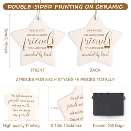 Christmas Friends Ornament Ceramic Star Shaped Ornament High School College Hanging Sign Decoration Tree Ornament Good Friends are Like Stars Tags Crafts with Box for Classmate Friends (6 Pieces)