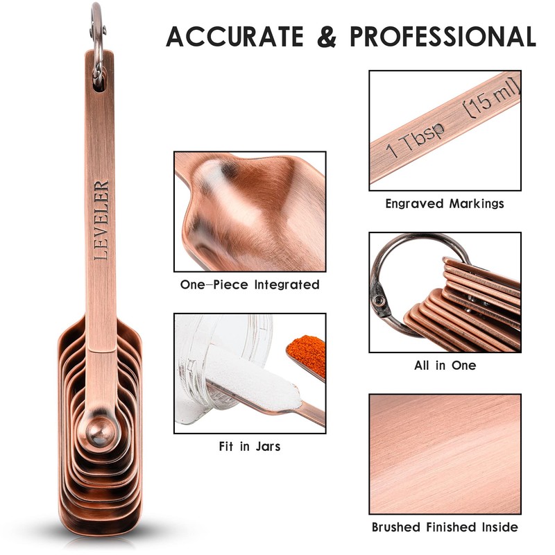 Copper Measuring Cups and Spoons Set, Stainless Steel Measuring Cups