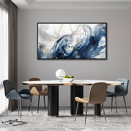 Mofutinpo Blue Wall Art Framed Abstract Canvas Wall Art Blue Pictures for Living Room Wall Decoration Large Modern Wall Art Office Artwork Wall Decor Graffiti Paintings for Bedroom 24×48IN