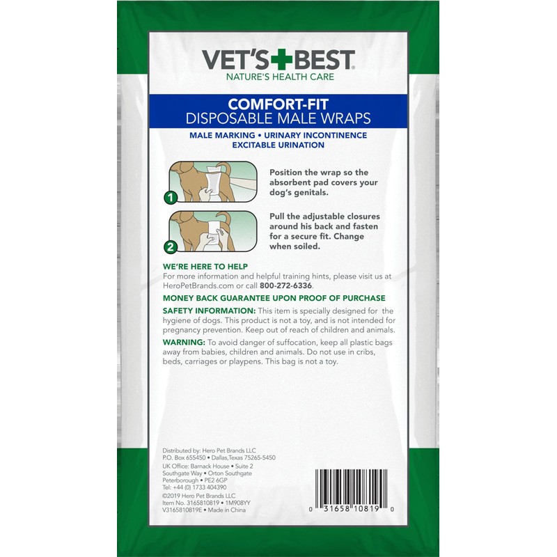Vet's Best Comfort Fit Disposable Male Dog Diapers - Absorbent