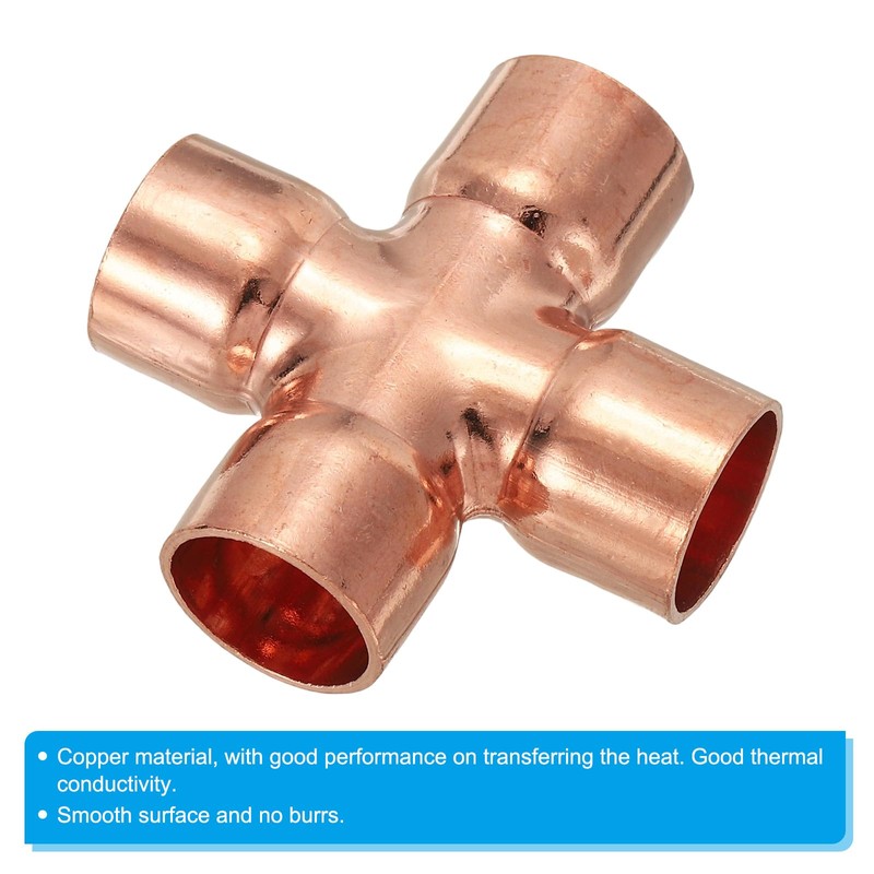 PATIKIL 5/8"(16mm) Copper Cross Pipe Fitting, 3 Pcs 4 Way
