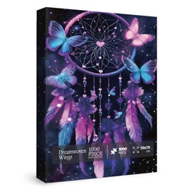 Gradient Butterfly Dream Catcher Puzzle for Adult 1000 Piece, Fantasy Starry Night Jigsaw Puzzle, Purple Art Challenging Puzzle as Home Decor