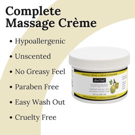 Bon Vital Complete Massage Creme, Use for Hypoallergenic Professional Massages, Non Greasy Unscented Moisturizer Made with Marula, Olive, Avocado, & Jojoba Oil, 8 Ounces (Packaging May Vary)