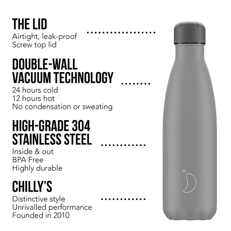 Chilly's Water Bottle - Stainless Steel and Reusable - Leak-Proof,