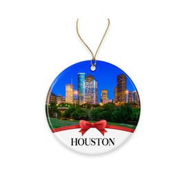 Houston Christmas Ornament, Christmas Ornaments Travel Souvenir Collection Gift for Family, Christmas Tree Ornament City Travel, Houston Travel Gift Xmas Holiday Printed on Both Sides