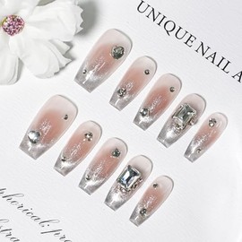 JODSONE Press on Nails Pink Square Cat Eye Handmade 3D Fake Nail Tips Reuseable Fashionable Design Long Lasting Fit Easy to Create Exquisite Fingertips - Small