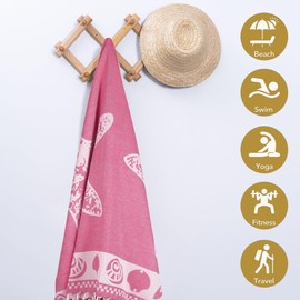 Organix 100% Cotton Turkish Fouta Beach Towel, 6 Pack, 36"x72", Sand Free Quick Dry Swim Towel, Extra Large Light Travel Towel for Adults, Soft Durable Absorbent - Fuchsia