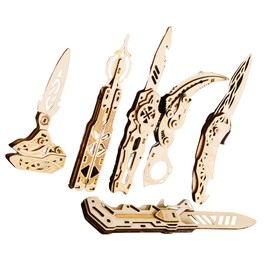 Caliber Gourmet 3D Wooden Puzzle Rubber Band Machine Game 3D Toy DIY Craft Kit, Wood Model Kit for Adults and Kids to Build, Brain Teaser Wooden Jigsaw Puzzles Mechanical Gift (Knives Set)