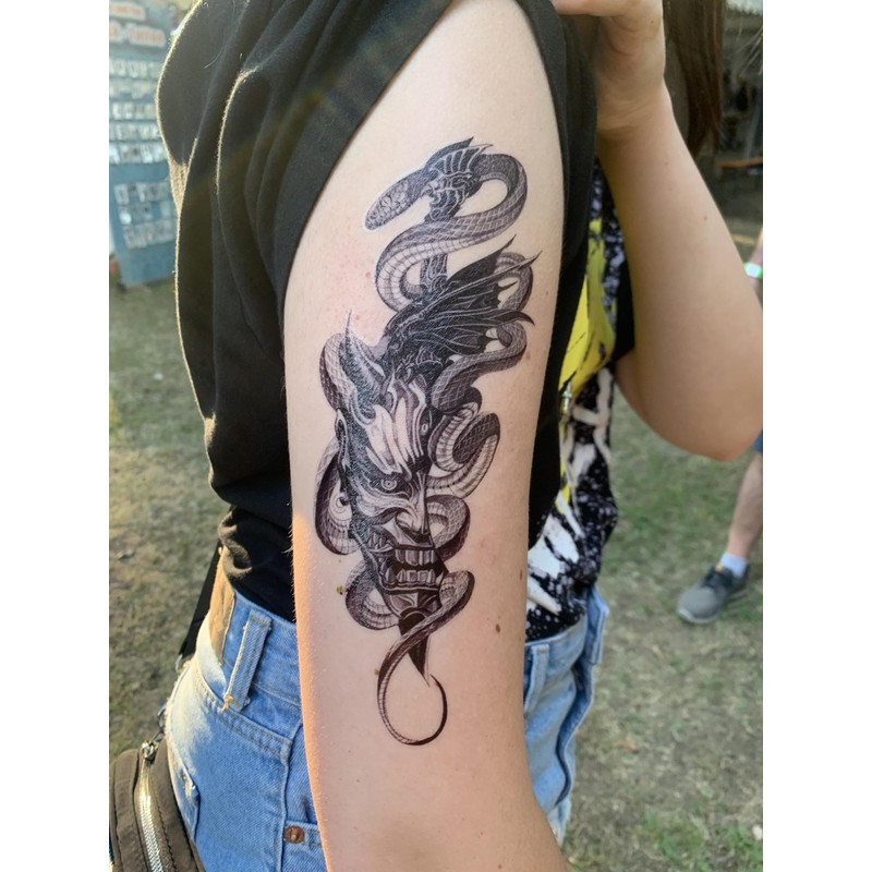 BeyondTattoos 2 Sheets Cobra Tattoo Japan Tattoo Hannya Oni Mask