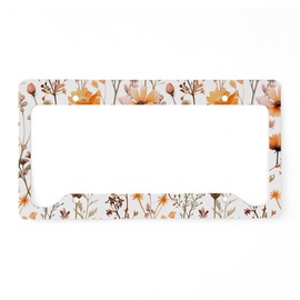 CafePress Orange Wildflowers Pattern Aluminum License Plate Frame, License Tag Holder