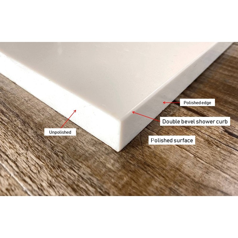 Tenedos Custom Solid White Threshold Shower Curb Engineered Marble Tile