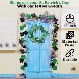 Fun Express St Patricks Day Decorations Shamrock Wreath - 13 Inch Spring Wreath for Front Door | Irish Decor for Indoor & Outdoor | Weather-Resistant Green Wreath for March Holiday Celebrations