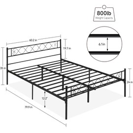 GarveeHome Queen Size Bed Frame, Metal Platform Bed Frame with Headboard and Footboard, 12.2 Inch Bed Frame with Strong Metal Slats Support, Under Bed Storage, No Box Spring Needed, Black