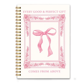 UYIKG Pink Bow Preppy Bible Spiral Journaling Notebook, Christian Notebooks for Women School Teen Girls, Every Good and Perfect Comes From Above, Notebook 80 Sheets 5.8x8.3