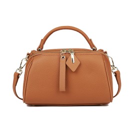 Genuine Leather Handbags for Women, Crossbody Bags Vintage Top Handle Satchels for Ladies with a Adjustable Strap (Golden Brown)