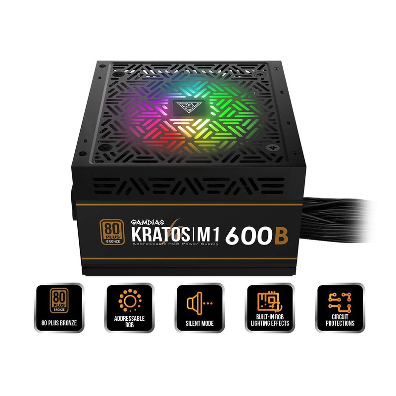 GAMDIAS 600W Bronze PSU, RGB Gaming PC Power Supplies 600W