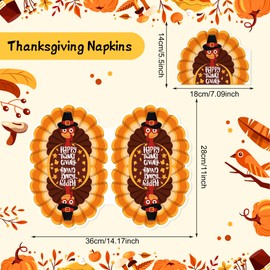 40 Pcs Thanksgiving Turkey Napkins Happy Thanksgiving Guest Disposable Napkins Fall Table Decoration Cute Turkey Shape Napkins for Autumn Party Decorations Supplies Tableware