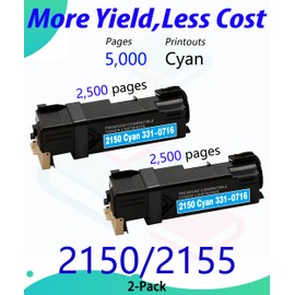Color Print Compatible Toner Cartridges Replacement for Dell 2150cn 2155cn for Color Laser 2150 2150cdn Multi-Function 2155 2155cdn Printer (2-Pack, 331-0716 Cyan)