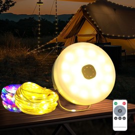 Camping String Lights, 4 in 1 Quick Storage 32.8FT Rechargeable Tent Lights String with 8 Lighting Modes, Hanging Waterproof Portable LED Lamp for Outdoor Patio Awning Garden Party Essentials(Green）