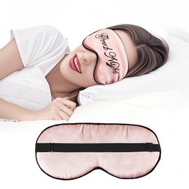 Ptrin Satin Sleep Mask with Adjustable Strap, Sleeping Aid Blindfold for Nap, BeeVines Eye Sleep Shade Cover, 100% Blocks Light Reduces Puffy Eyes Gifts for Christmas(Embroidery, Pink)