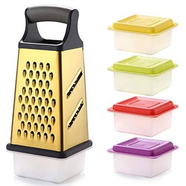 KYA53 Golden Titanium Box Grater, Stainless Steel Grater Slicer 5 Piece Set,Potato Salad Vegetables Graters Peelers 4 Sides Best for Parmesan Cheese, Vegetables, Ginger,Dishwasher Safe, Black Handle