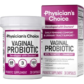 Physician's CHOICE Vaginal Probiotics for Women - pH Balance, Odor Control, Yeast Balance, Vaginal Flora & Feminine Health - 6B CFU with Organic Prebiotics and Cranberry Extract - 30 CT