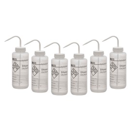 EISCO - 6PK Wash Bottles for Ethanol, 1000ml - Labeled with Chemical & Safety Information (1 Color) - Wide Mouth, Self Venting, Low Density Polyethylene
